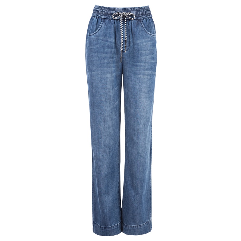 晚白2020春季新品通勤百搭纯色松紧高腰阔腿裤休闲裤牛仔裤长裤女