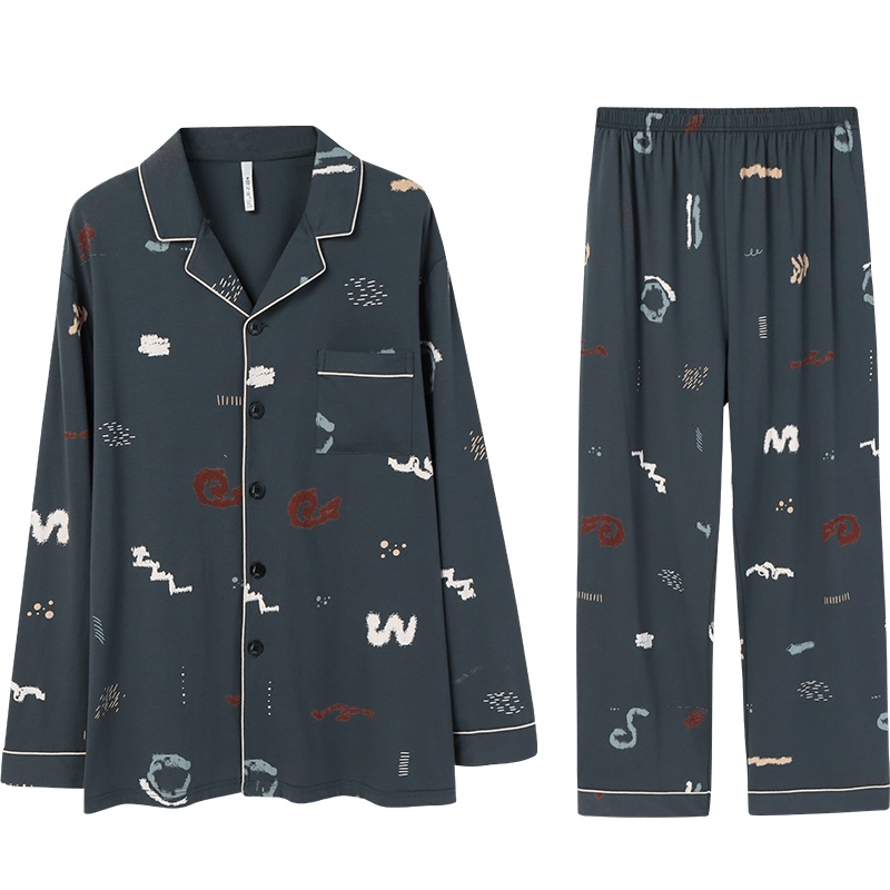 安之伴睡衣男开衫套装卡通印花可外穿男士家居服 原野绿 M