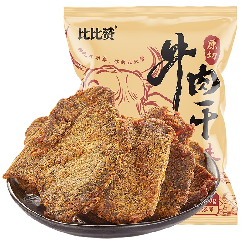 比比赞原切牛肉干香辣味100g风干手撕肉干即食牛肉脯休闲小零食品小吃