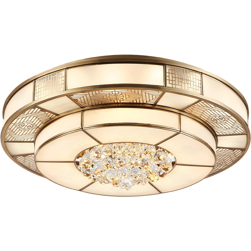 新中式全铜吸顶灯客厅灯餐厅大气圆形水晶灯简约卧室铜灯大厅灯具