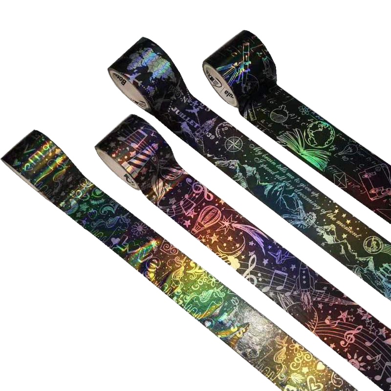 和纸胶带特油套装10卷9.9少女福袋古风人物手帐素材手账贴纸 黑色镭射套装B总宽140MM五彩斑斓每卷3米