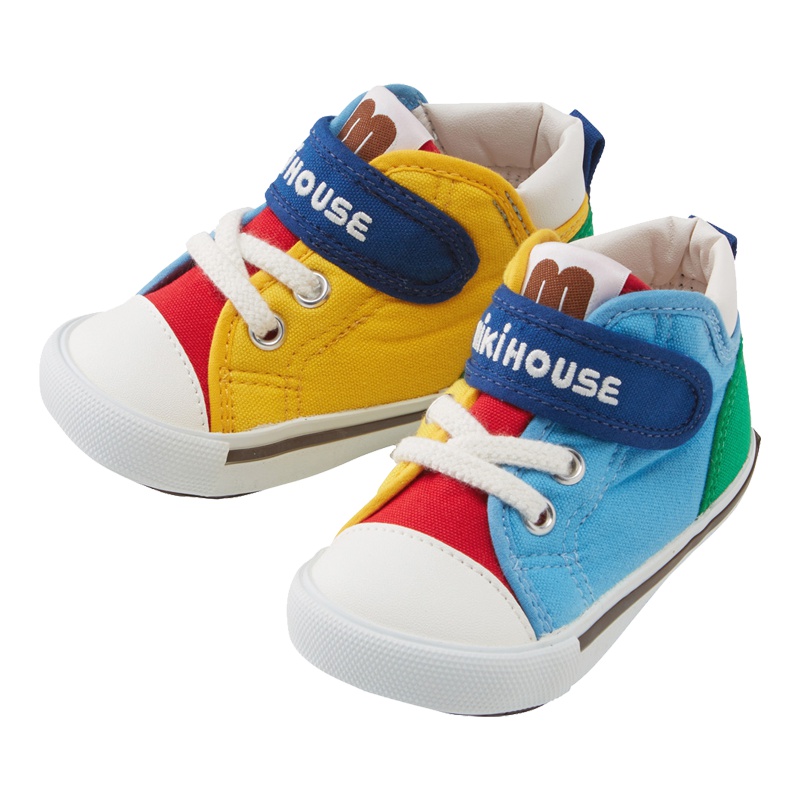 日本mikihouse经典彩虹学步鞋二段男女宝宝帆布童鞋