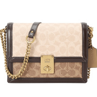 COACH HUTTON 老花款 拼色 单肩斜挎包92308 金扣 21.5*16.5*6CM