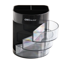 得力(deli) 9147 灰色 透明笔筒办公商务塑料创意收纳三层多功能笔筒收纳笔筒