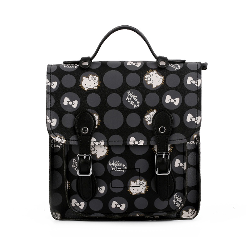 HELLO KITTY 凯蒂猫 波点猫头印花邮差包 黑色大号