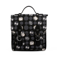 HELLO KITTY 凯蒂猫 波点猫头印花邮差包 黑色大号