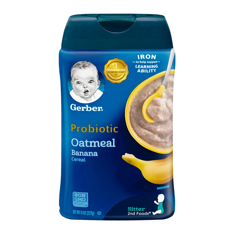 嘉宝Gerber婴幼儿辅食燕麦香蕉米粉二段6个月以上227g罐+ 益生菌