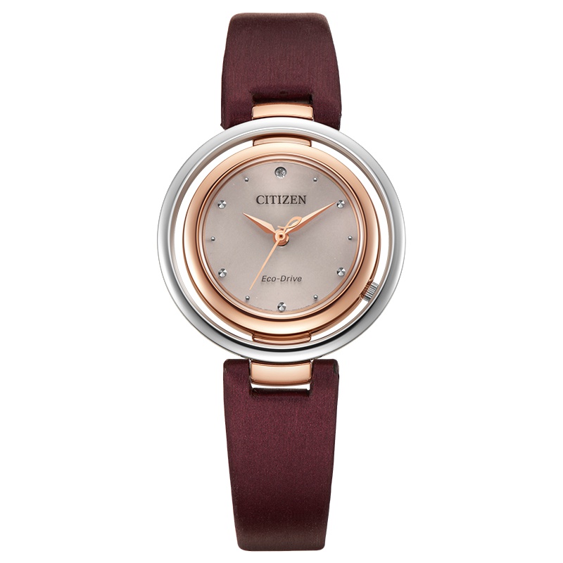 西铁城(CITIZEN)手表女士日韩品牌光动能绸缎皮表带花语风吟系列时尚女表EM0669-13X