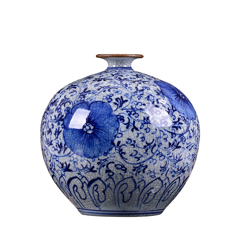 景德镇陶瓷花瓶仿古青花瓷家居装饰品现代客厅工艺品摆件 石榴瓶