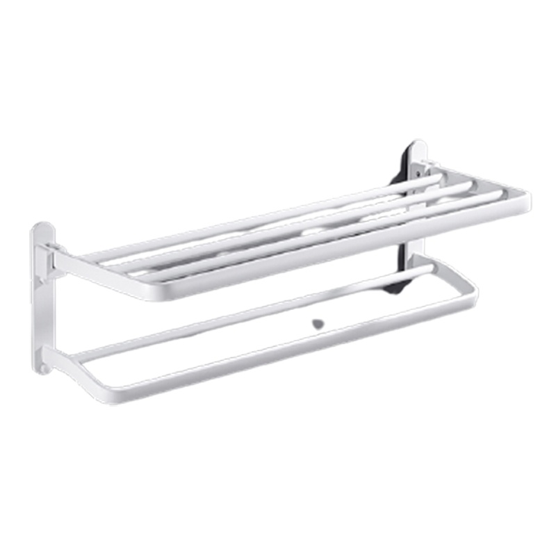 卫浴毛巾架法耐折叠浴巾架白色北欧免打孔浴室挂件太空铝卫生间五金件_升级带钩款60cm