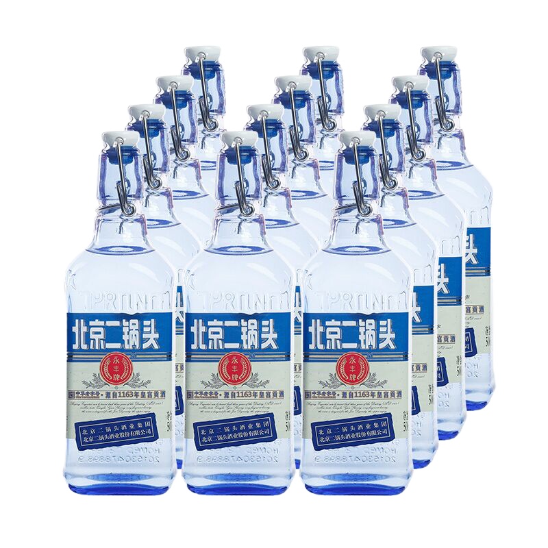 永丰 清香型北京二锅头（出口型小方瓶）蓝瓶42度（整箱装）500ml*12瓶