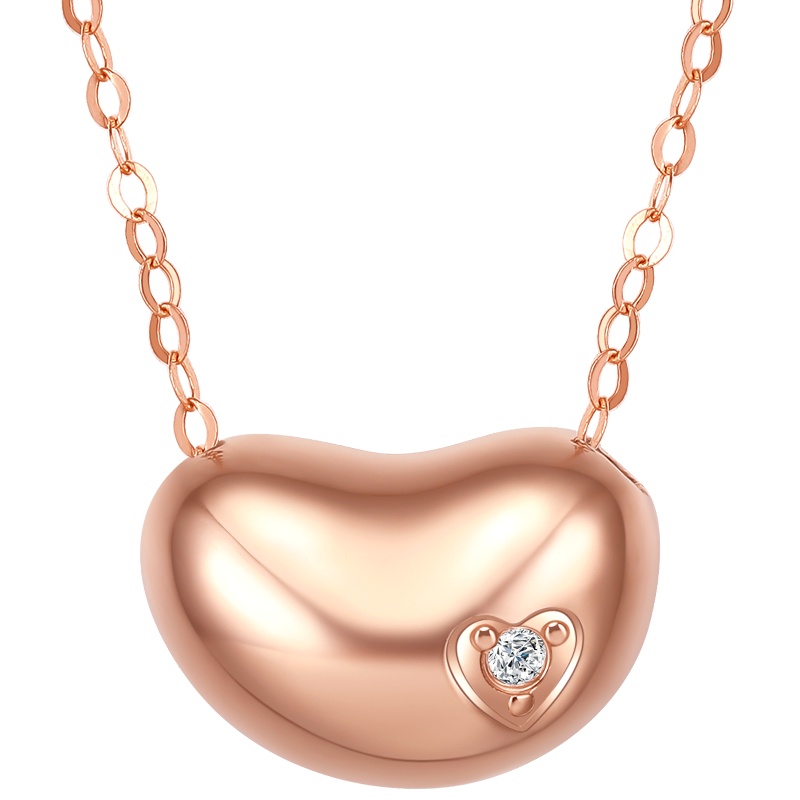 周六福18K金钻石项链女璀璨玫瑰金小爱心形套链锁骨链KRDB065698