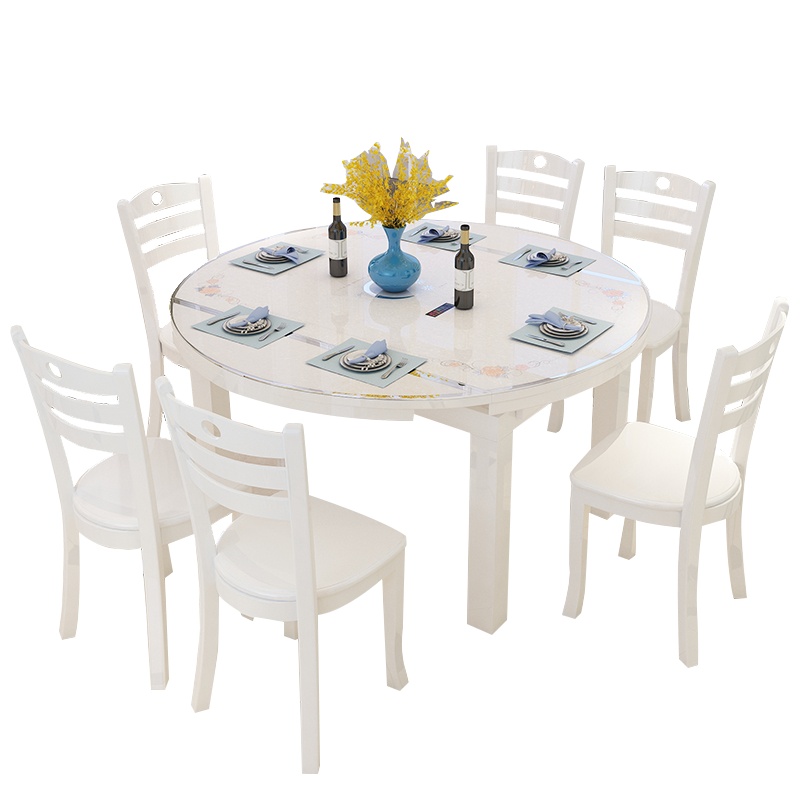 趣阁木业 餐桌 餐桌椅组合 简约现代小户型桌子 圆形可伸缩折叠餐桌 木质家用4人6人餐厅实木餐桌