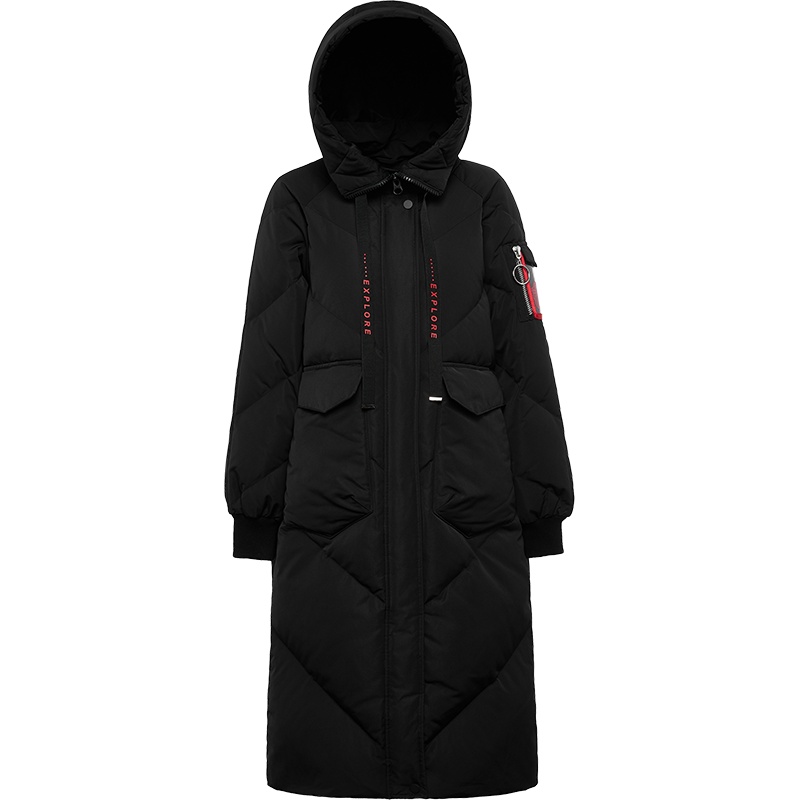 波司登外套女连帽长款过膝玫瑰花系列羽绒服女