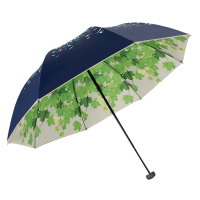 天堂伞女晴雨两用小清新太阳伞双层防晒遮阳伞黑胶三折伞 藏青色(双层树叶)
