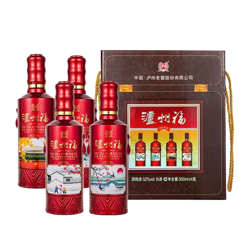 泸州老窖泸州福恒运祥福52度白酒500ml*4瓶春夏秋冬礼盒装