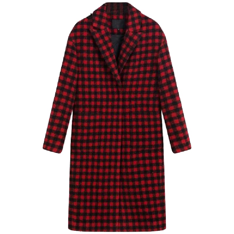 拉夏贝尔Puella秋冬新款中长款显瘦复古格子毛呢外套女2T011012