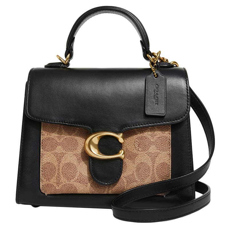 Coach蔻驰 专柜款tabby系列单肩手提斜挎包帆布配皮 卡其配黑870B4OOH