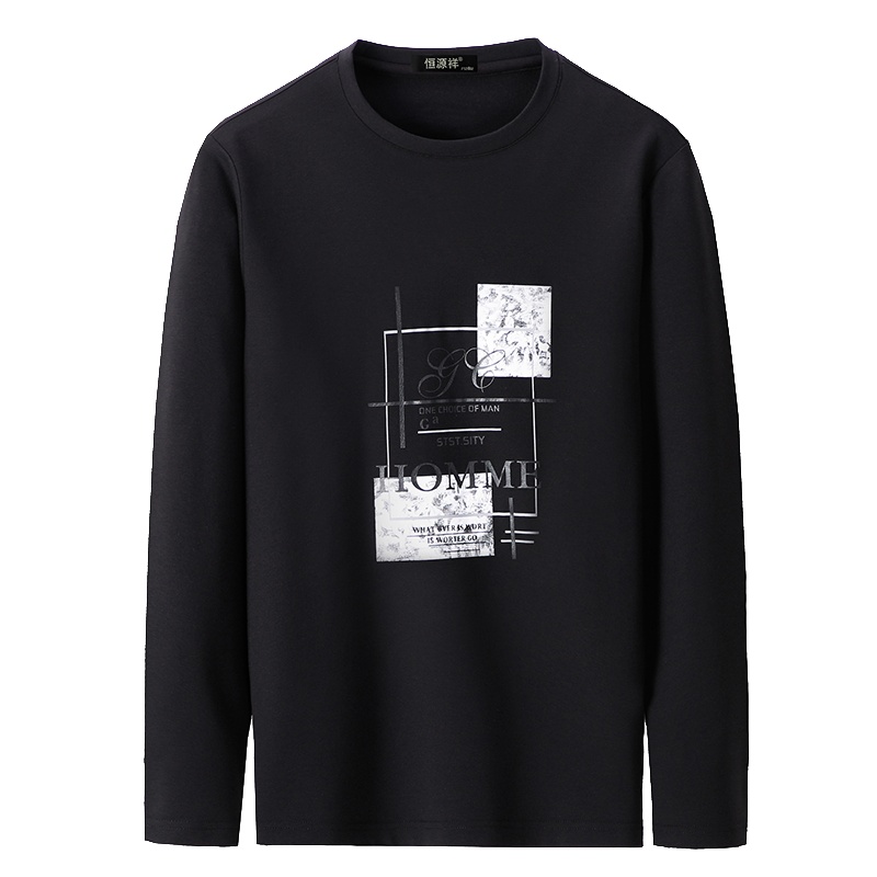 恒源祥男士长袖T恤2020新款含桑蚕丝男士韩版印花长袖t恤