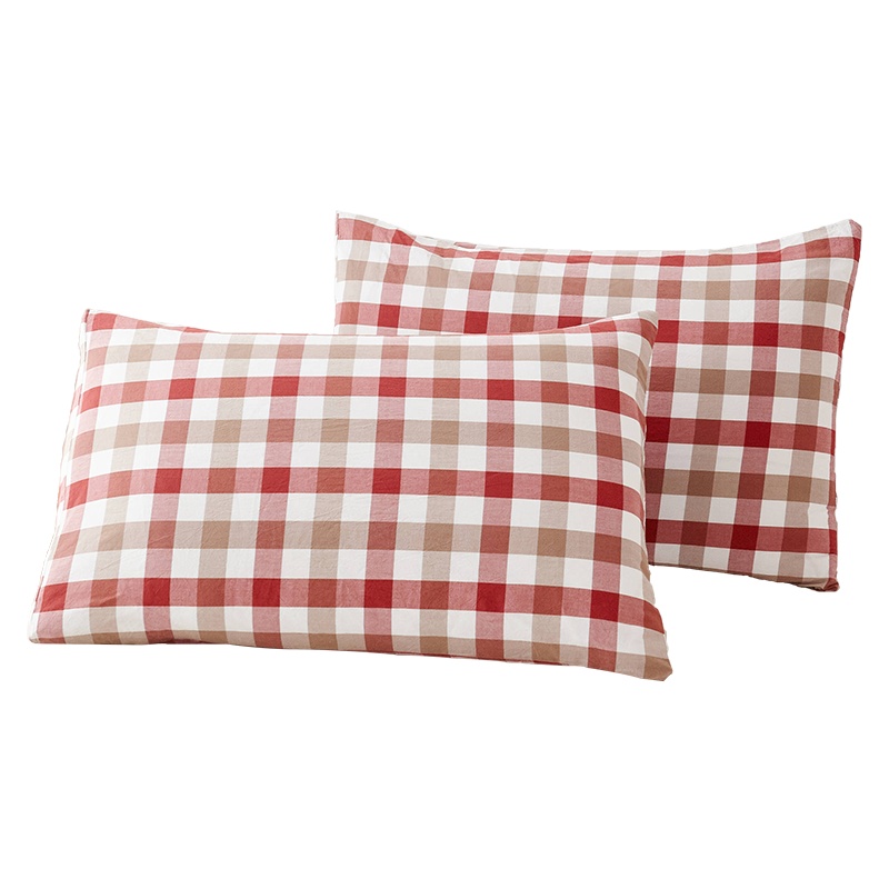 无印良品林溪系列 纯棉枕套 水洗棉条纹枕套 单双人枕套两条装