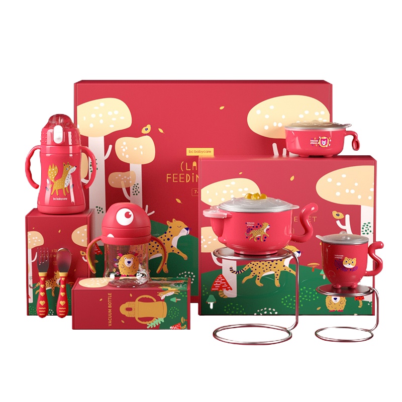 babycare儿童水杯餐具礼包 儿童餐具注水吸盘碗辅食碗 宝宝餐具套装5件套 创意新生儿礼盒 RWV005-03A