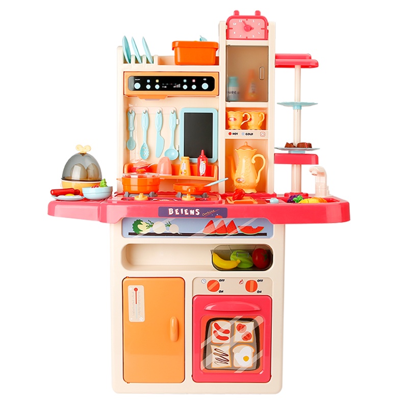 贝恩施儿童厨房玩具过家家套装仿真厨具做饭煮饭男女孩宝宝 时尚喷雾厨房(粉色)153