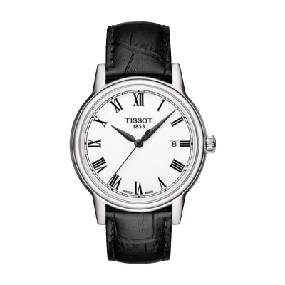 天梭(TISSOT)卡森系列时尚商务休闲白盘黑皮带石英男士手表T085.410.16.013.00