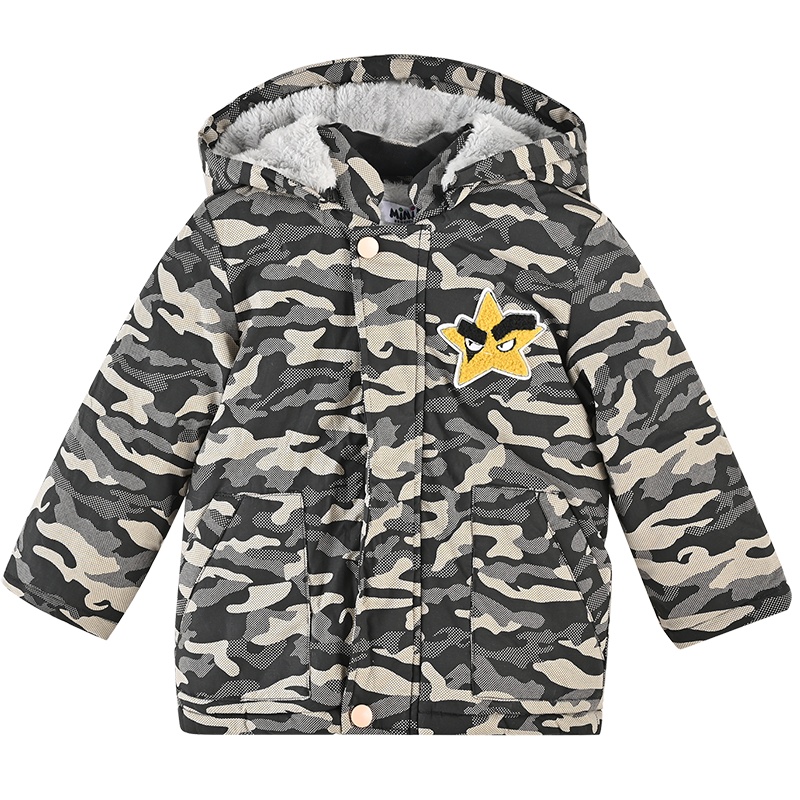 [清仓福利1件5折价:38.5元]铅笔俱乐部童装男小童迷彩棉服加绒加厚夹棉连帽外套冬季