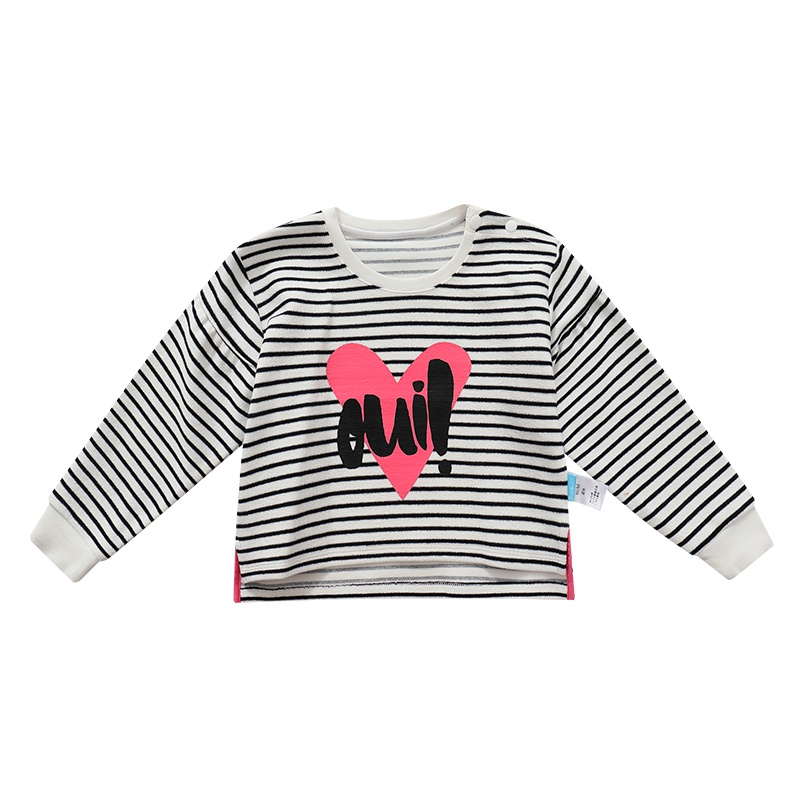宝贝巴迪童装19秋款新品女童棉质时尚百搭条纹宽松T恤上衣8832114