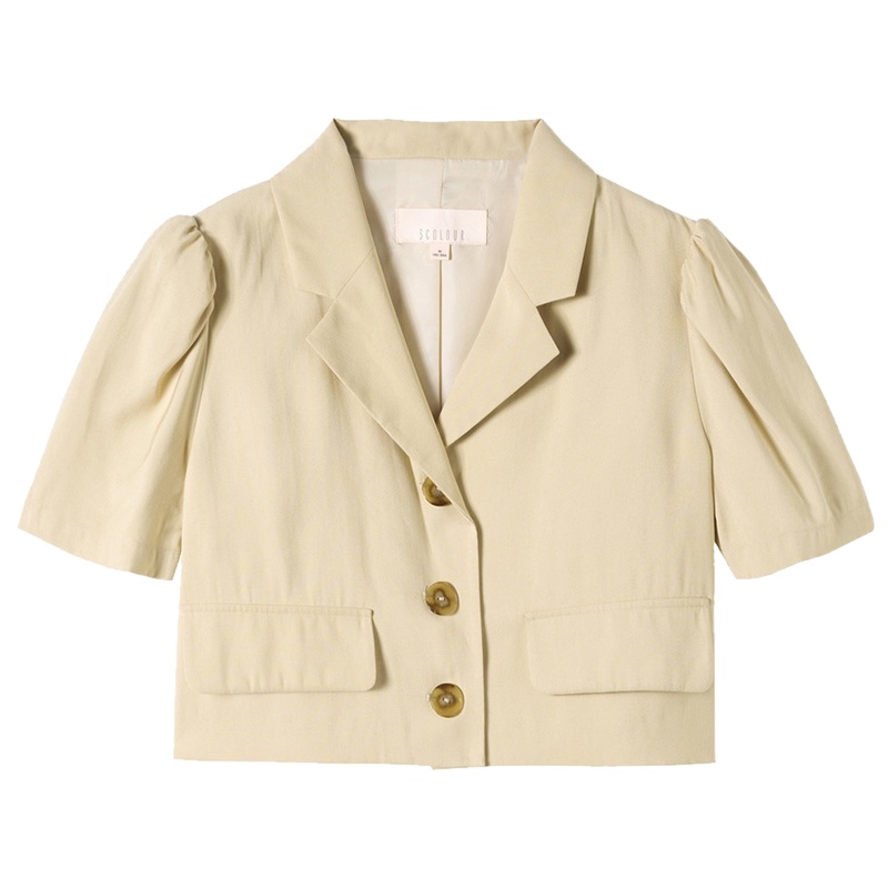 三彩2020夏季新款西装领短款直筒西装上衣外套
