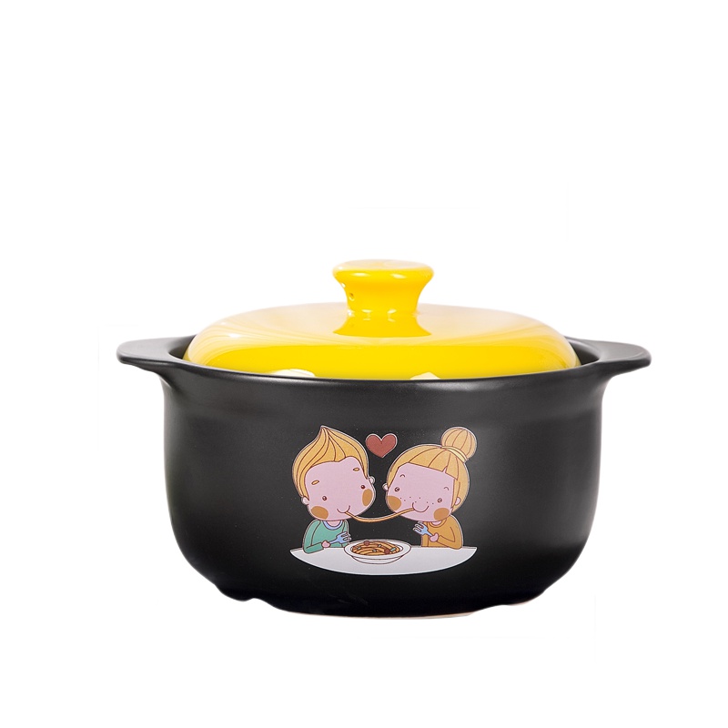 3000ML(4-5人用)卡通黄盖燃煤气专用砂锅炖锅 煲汤砂锅 煲仔饭砂锅 山背瓷业