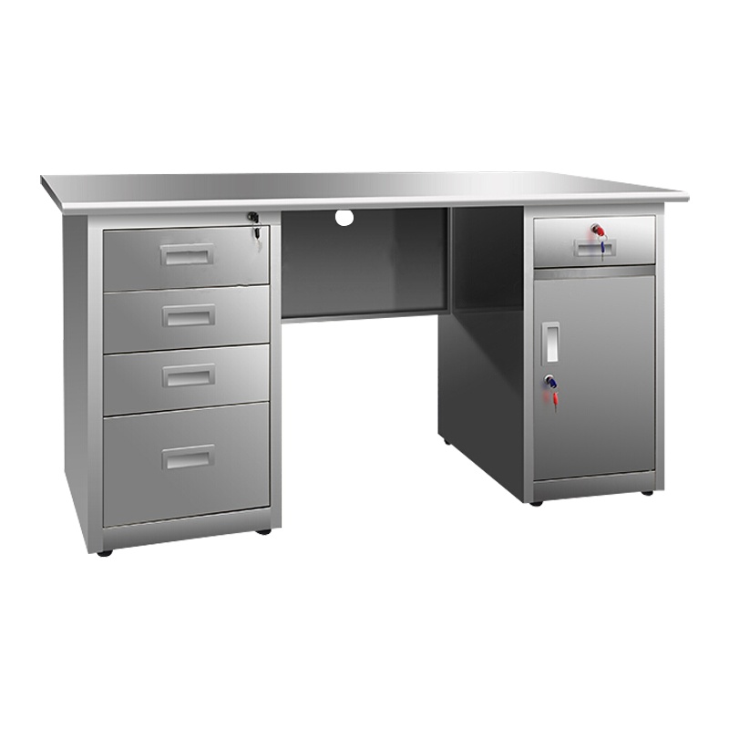 汉诺鑫威不锈钢办公桌车间工作实验收银写字操作医疗台桌子带锁抽屉电脑桌