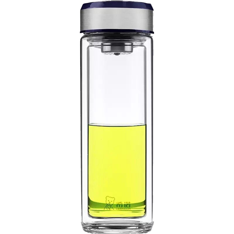 希诺(HEENOOR)玻璃杯正品双层隔热水杯带盖透明杯子男士泡茶杯XN- 6710 285ML