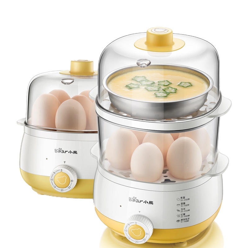 小熊(bear)ZDQ-A14R1 煮蛋器蒸蛋机早餐机单双层自动断电食品级多功能旋钮定时防干烧鸡蛋蒸煮器
