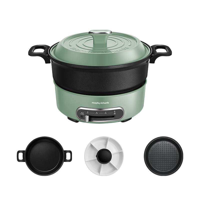 摩飞电器(MORPHY RICHARDS)多功能轻煮锅家用小圆锅摩飞网红电烤锅炉一体小型电火锅MR9089+牛扒盘 绿