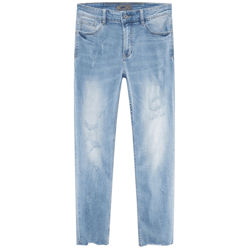 黑鲸复古牛仔裤2019春季男装水洗磨白九分裤男CKNAJ28009A