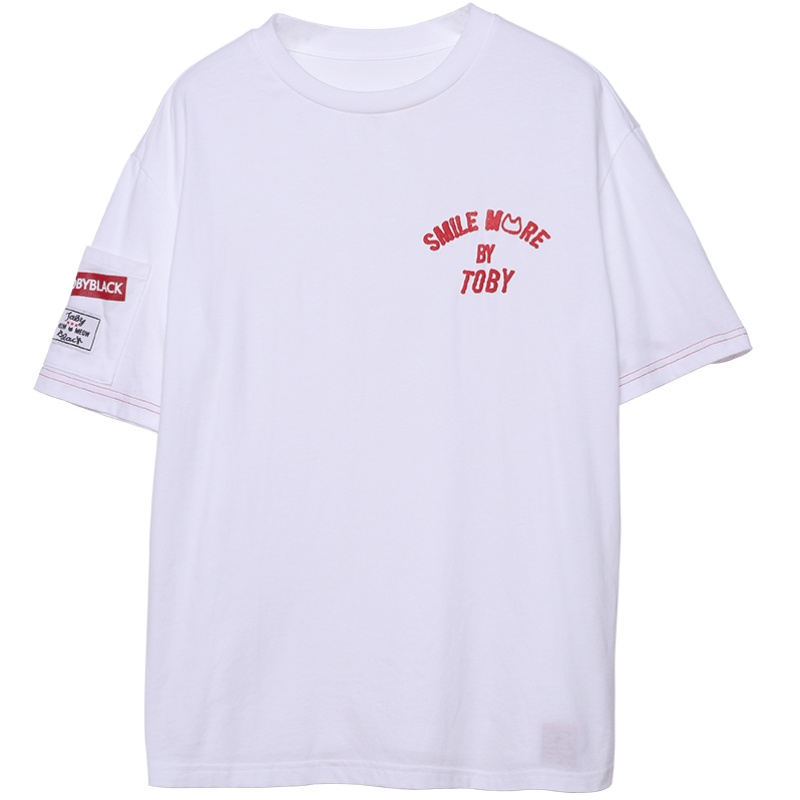 a02新款2020潮流字母印花个性口袋纯棉短袖T恤女DTV2D1041KT