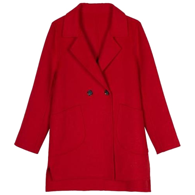 【专柜同款】拉夏贝尔旗下毛呢外套女士秋冬季新款宽松西装领羊毛双面呢子大衣30084056