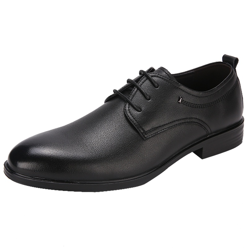 木林森男鞋头层牛皮黑色正品皮鞋男真皮商务休闲春季轻便系带鞋子