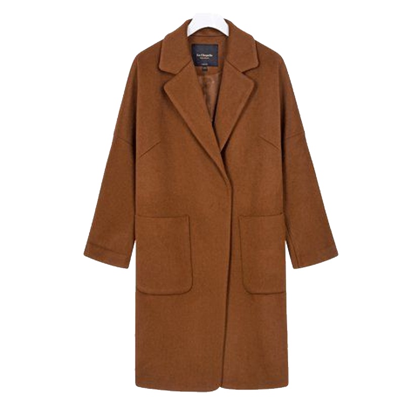 拉夏贝尔春季新款韩版时尚宽松显瘦中长款学生chic毛呢大衣外套女10015920