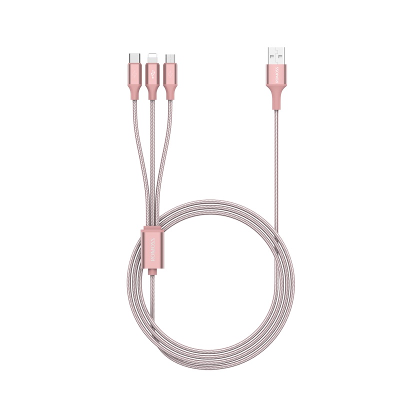 罗马仕(ROMOSS)一拖三充电线iPhone6苹果华为type-c三合一车载安卓 玫瑰金/1m两条装