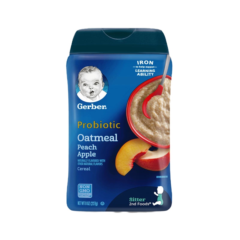 嘉宝(Gerber)燕麦苹果蜜桃米粉 2段 227g/罐装 原装进口 6-9月及以上