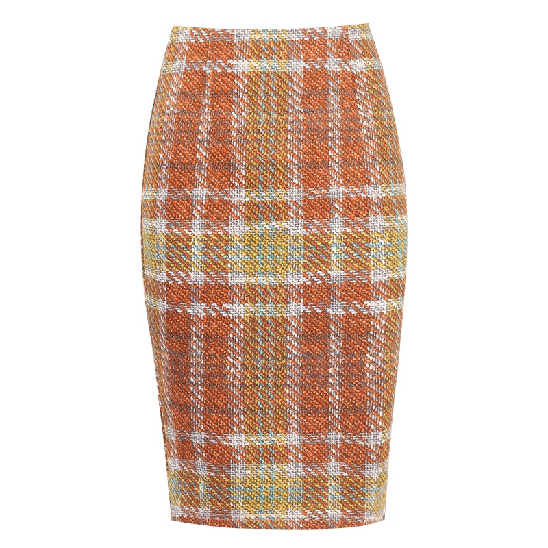 晩白 新品简约优雅格子高腰显瘦中长款职业包臀裙半身裙