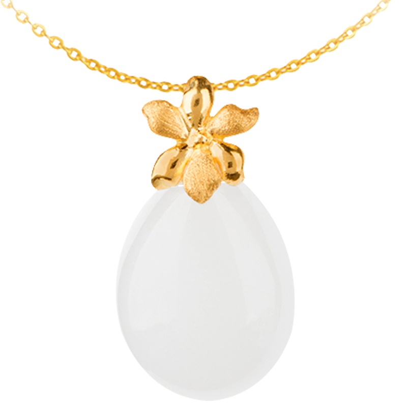 金一足金幸运草女士款和田玉吊坠赠银链(定价) ZJDZ049