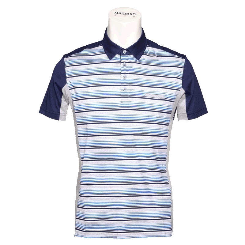 美尔雅(MAILYARD)夏正品棉麻时尚男士短袖t恤条纹翻领男装纯棉男T恤 218