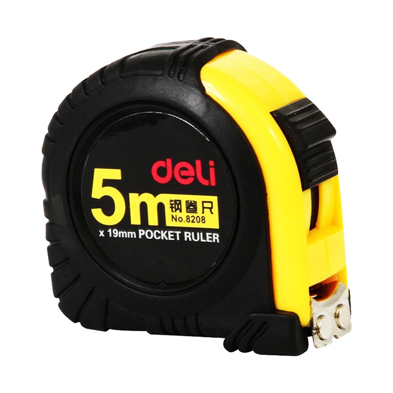 得力(deli)8208 5m全包胶钢卷尺 测量尺 卷尺 尺子 拉尺 钢尺 木工卷尺 鲁班尺 测量工具