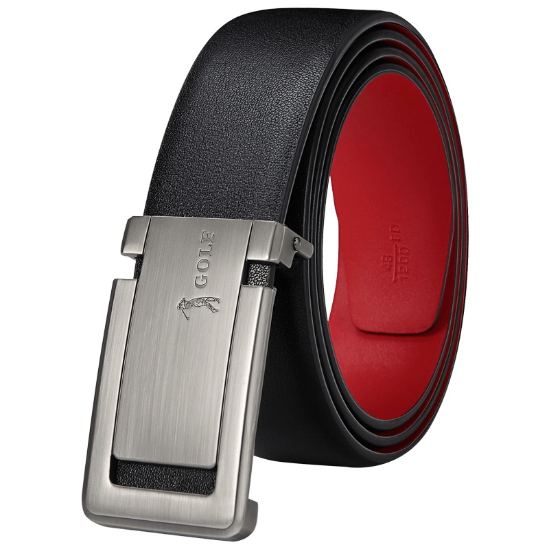 高尔夫GOLF男士红皮带商务头层牛皮板扣腰带生日情人节礼物礼盒装