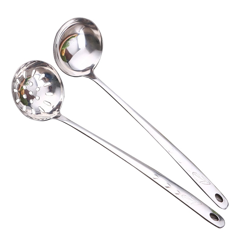 欧圣美 火锅勺子套装不锈钢汤勺漏勺火锅勺加厚盛汤粥勺子长柄磨砂组合装 两件套M-750