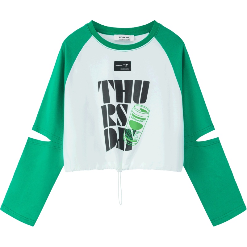 OtherMix印花拼接长袖卫衣女2021年早秋设计感炸街薄款小众上衣