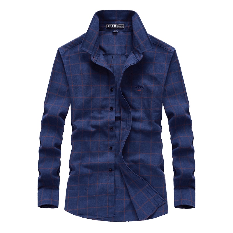 JEEP SPIRIT吉普衬衫男2021秋季新款纯色刺绣男士衬衣宽松大码中青年上衣